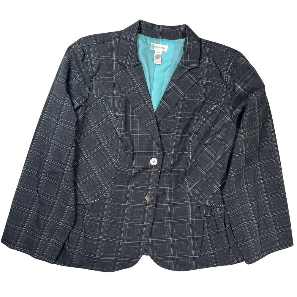 Monroe & Main Women's Gray Plaid Blazer Sz 16W Lined Button Front Single Vent‎